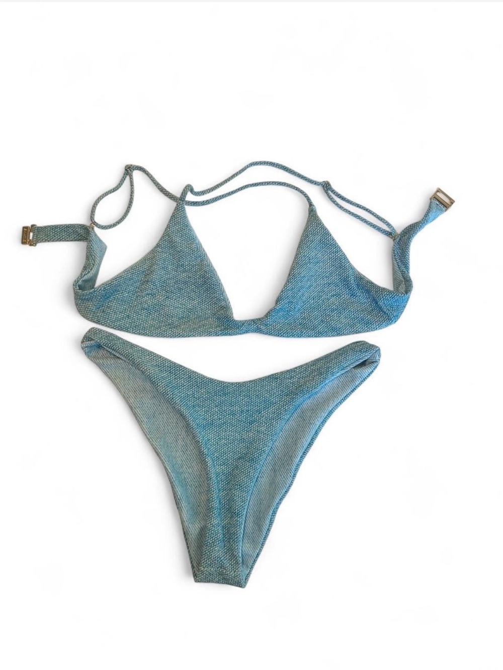 Skatie Blue Textured Triangle Bikini Set